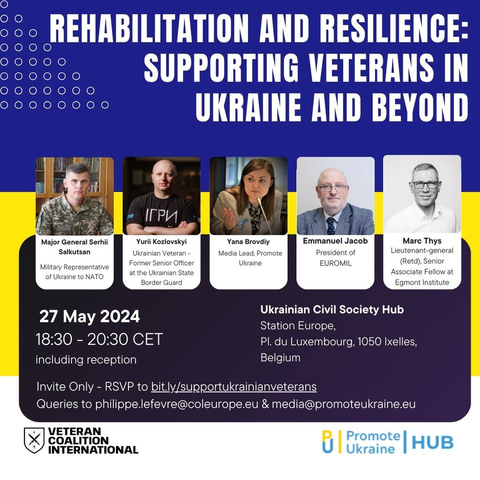 Promote Ukraine NGO, in collaboration with Veteran Coalition International, is delighted to invite you to a crucial discussion titled "Rehabilitation and Resilience: Supporting Veterans in Ukraine and Beyond."